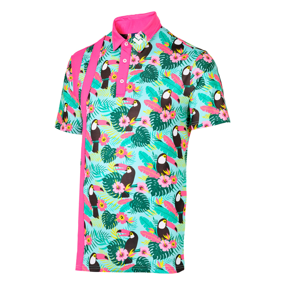 Buried Elephant Golf Polo - Toucan print with Pink