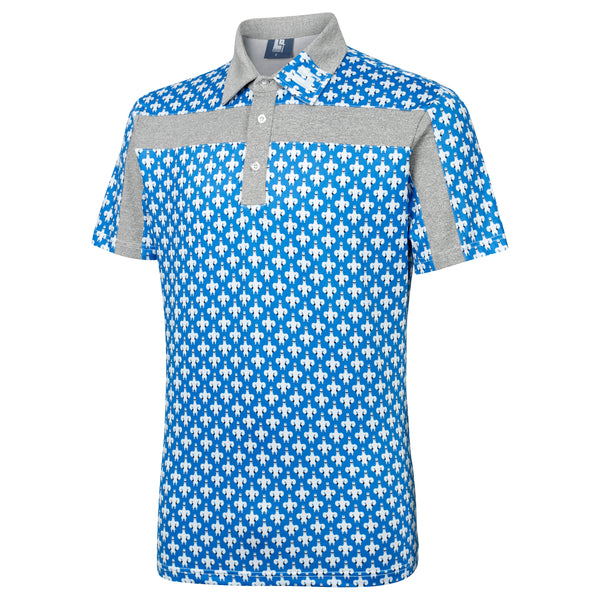 Buried Elephant Golf Polo - Blue/Grey Fleck with Alpaca print